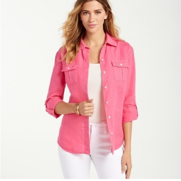 Tommy Bahama Women’s Two Palms Linen Shirt- in blue - Picture 4 of 16